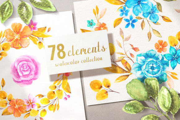 78 Elements - Watercolor Set Illustrations