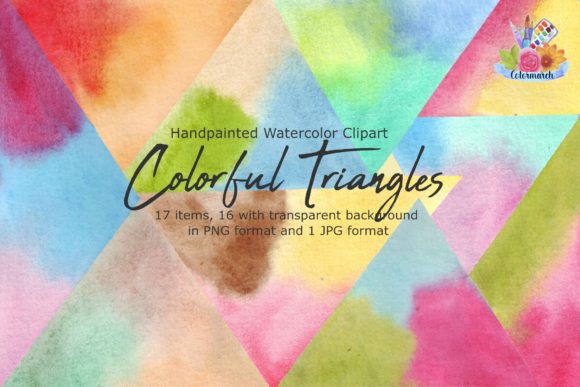 Colorful Triangles Watercolor Clipart & Illustrations