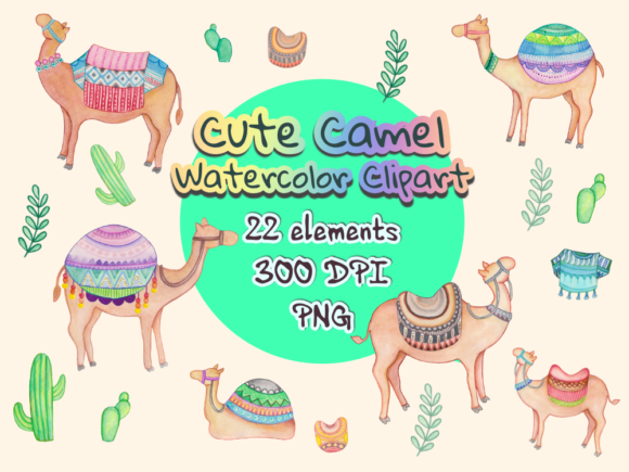 Cute Camel Watercolor Clipart & Illustrations