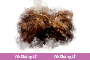 Fighting Bison Watercolor Art Illustrations