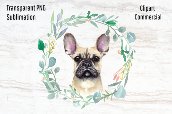 French Bulldog Watercolor Wreath Illustrations