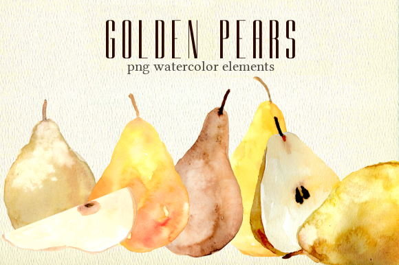 Golden Pears Watercolor Fruit Set Illustrations
