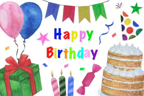 Set Birthday Watercolor Illustrations Review