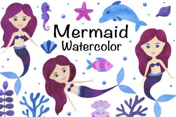 Set Mermaid Watercolor Illustration Review