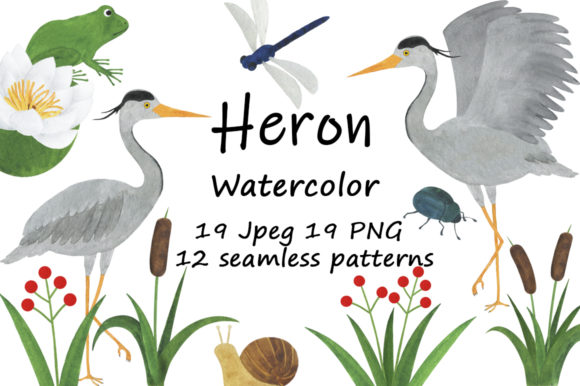 Set of Heron Watercolor Illustrations Review