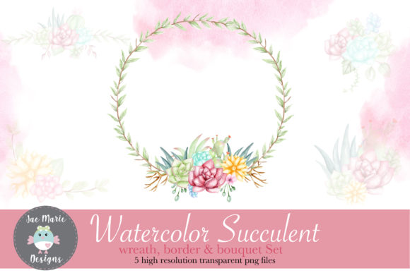 Succulent Wreath, Watercolor Clipart & Illustrations