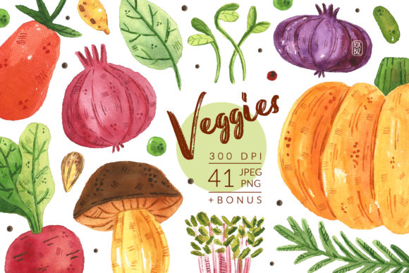 Veggies Watercolor Clipart & Illustrations