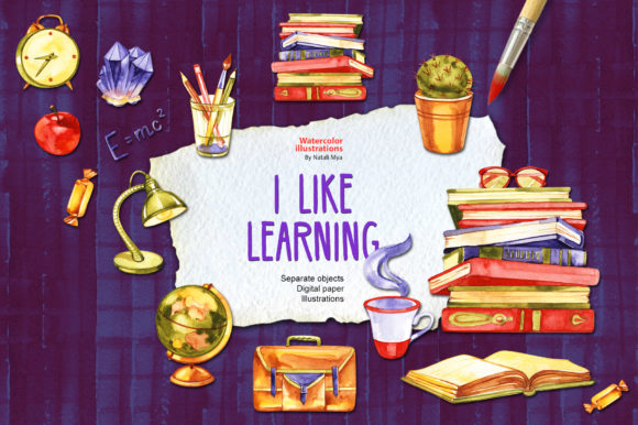 Watercolor Back to School Cliparts & Illustrations