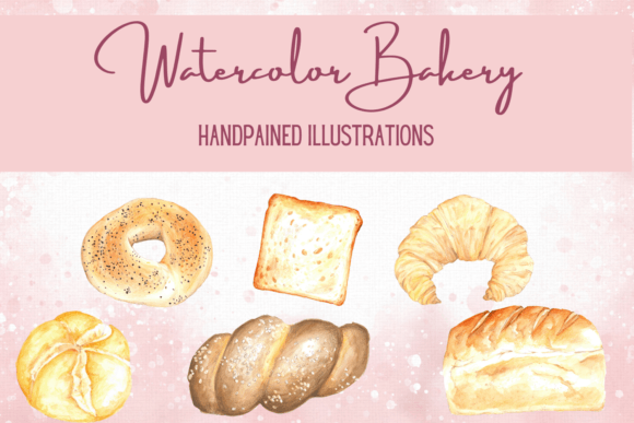 Watercolor Bakery Collection, Croissant Illustrations