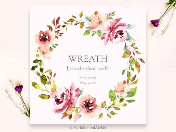 Watercolor Floral Wreath: Premium Illustrations