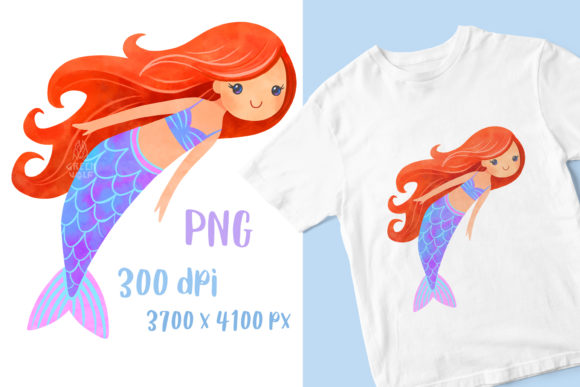 Watercolor Mermaid T-Shirt Print & Illustrations