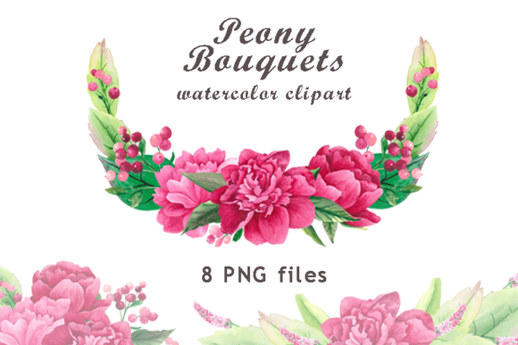 Watercolor Peony Bouquets Clipart & Illustrations