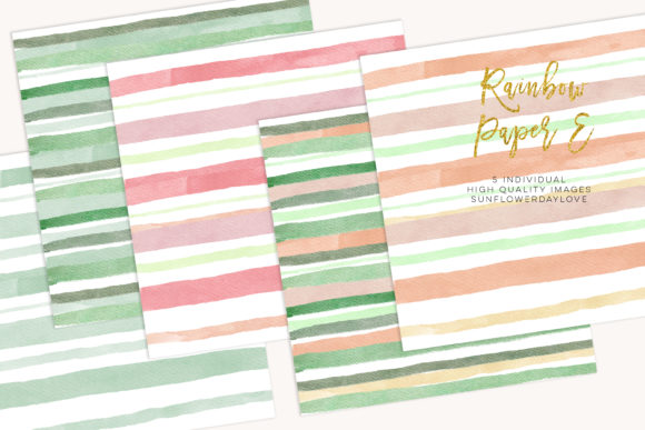 Watercolor Stripes, Green Mint Paper Illustrations
