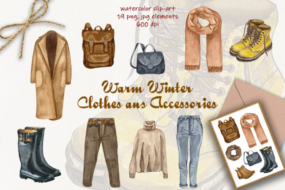 Winter Fashion Watercolor Clip Art & Illustrations