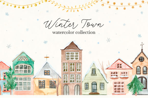 Winter Town. Watercolor Collection Illustrations